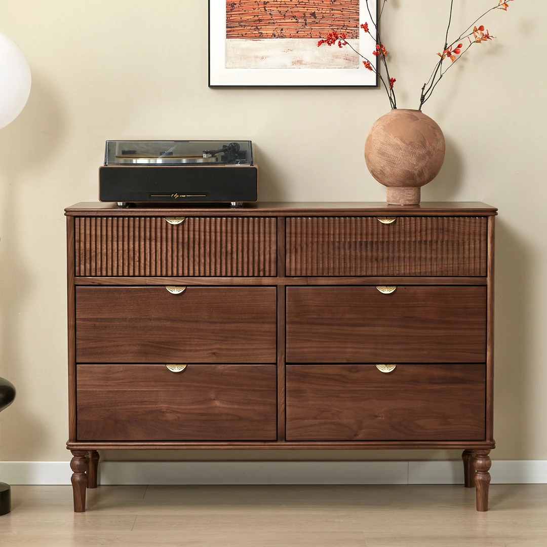 北美黑胡桃木六斗柜法式复古美式实木斗柜中古风卧室储物收纳斗柜