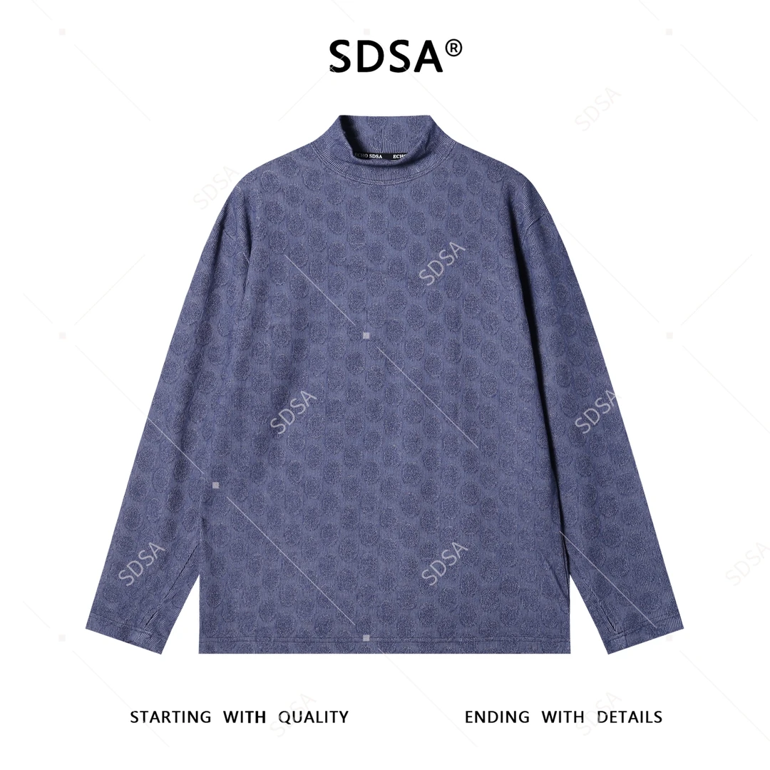 SDSA男士秋冬新款痞帅男装潮牌满印圆形半高领长袖T恤百搭简约