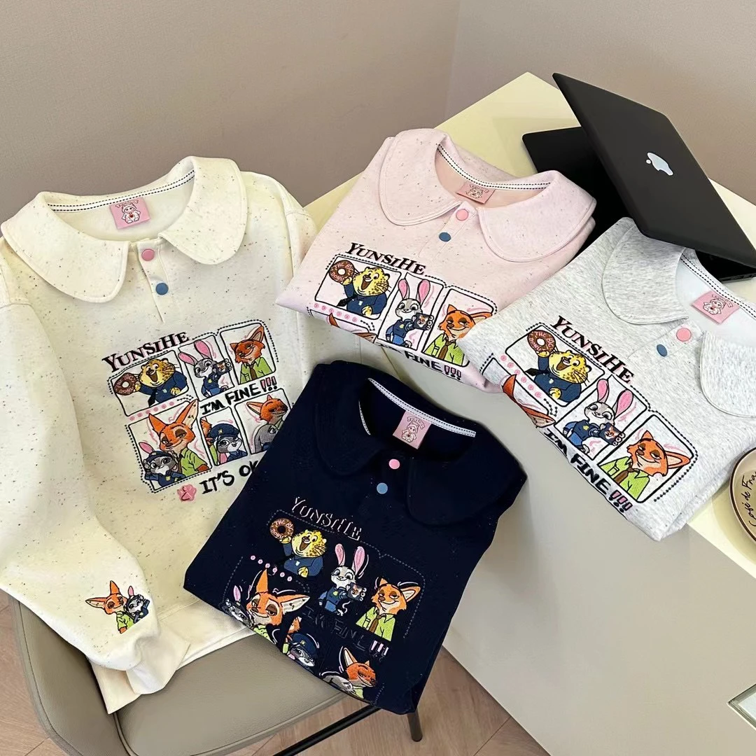 春款新款小狐狸和兔子警官娃娃领刺绣彩棉卫衣6826