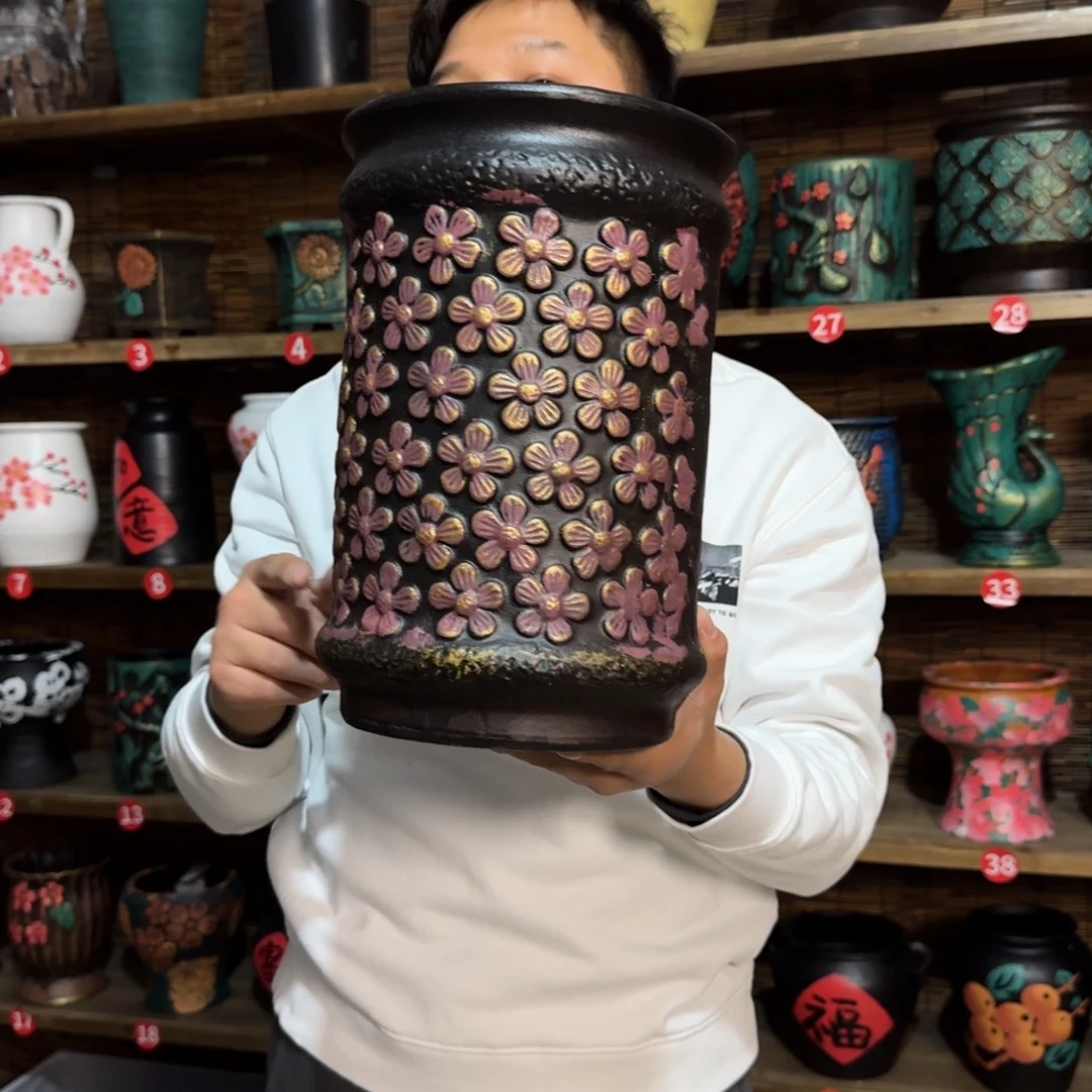 带孔高端浮雕花盆高度+口径31-21