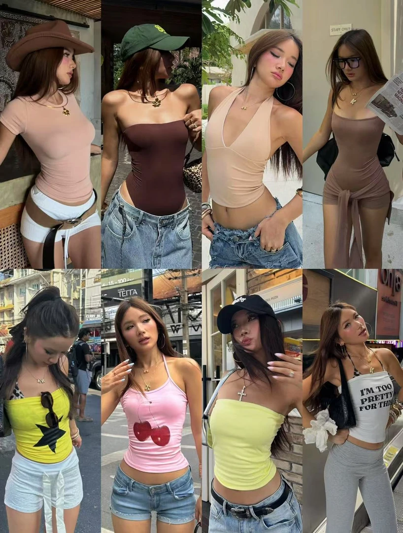 (直播间扣号下单)欧美美式外贸辣妹时尚潮流百搭宽松夏季吊带杂款