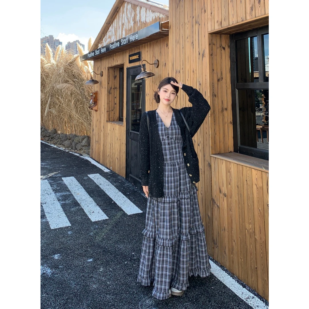 MO88ZSPF大码女装秋冬新品宽松毛衣开衫外套女显瘦背心连衣裙套装