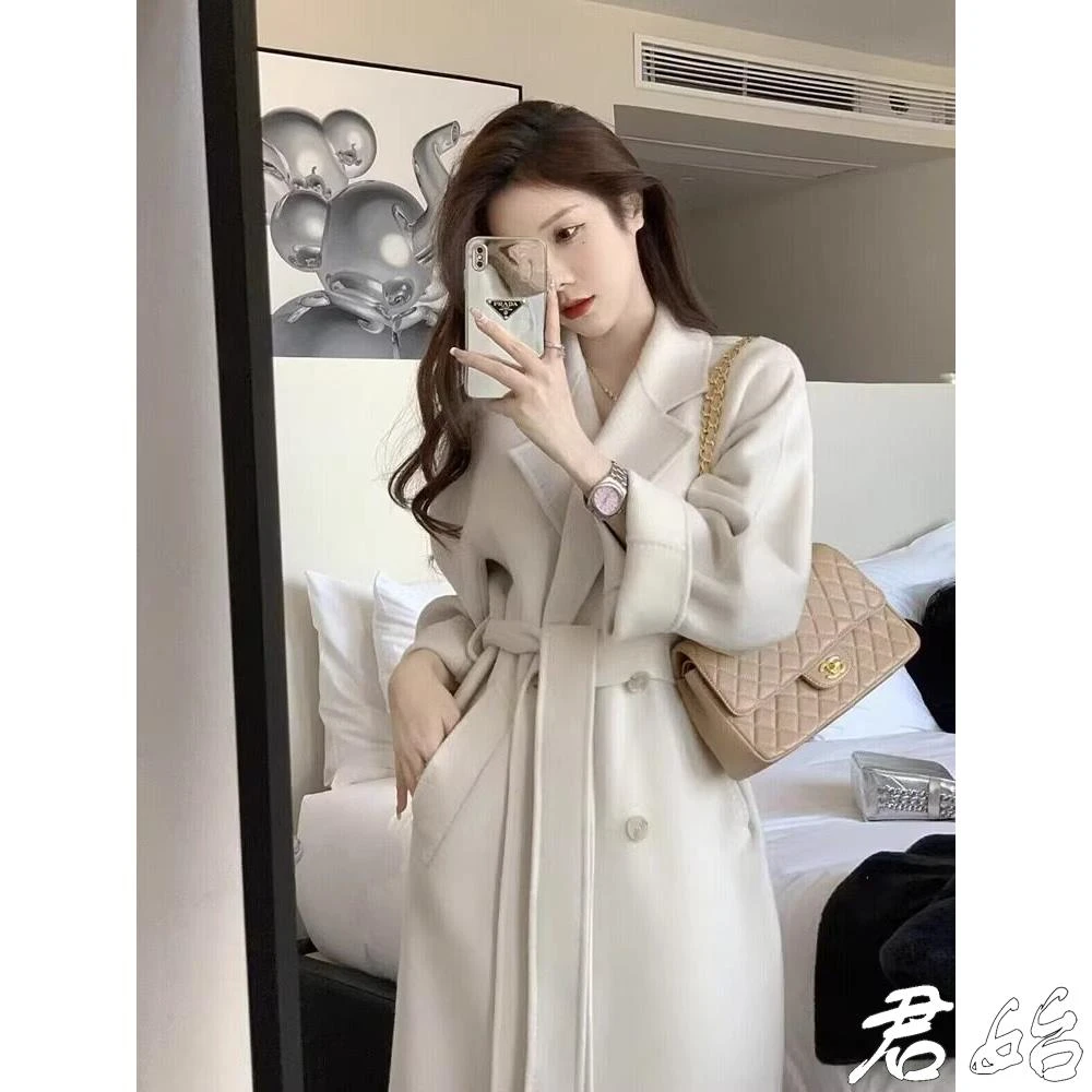 时尚米白色毛绒大衣女洋派2025秋冬新品韩版中长版显瘦双面呢外套