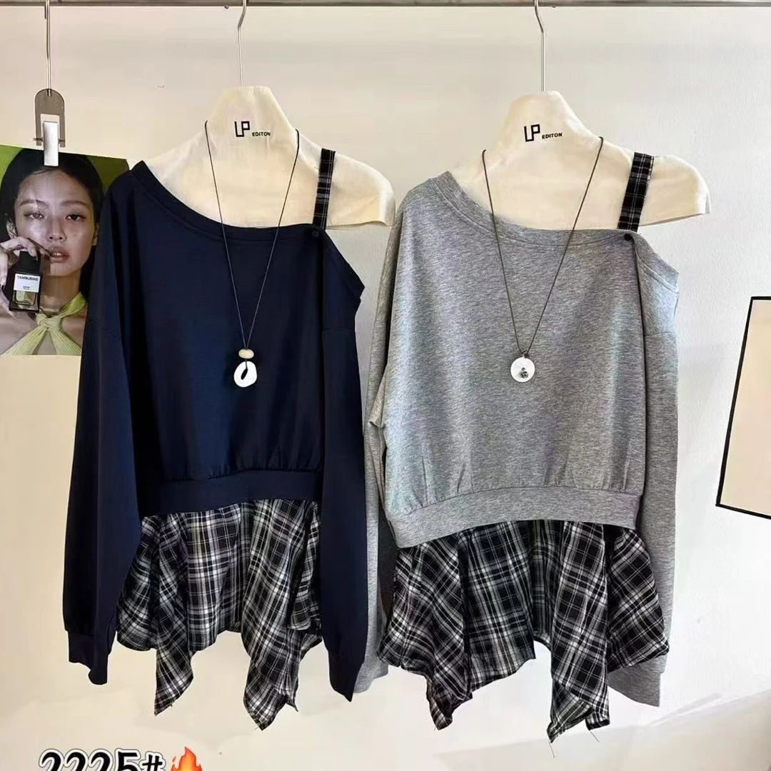 早秋宽松百搭棉质休闲露肩卫衣B307