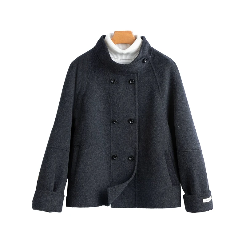 蓝海奕诺小个子双面羊毛呢子外套2024冬季新款时尚休闲毛呢大衣女