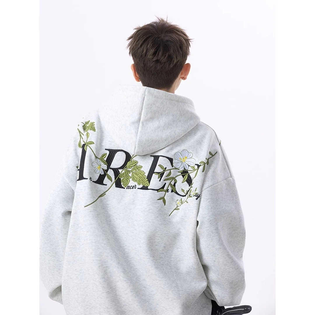 美式花卉刺绣oversize设计感廓形外套上衣连帽卫衣男女春季新中式