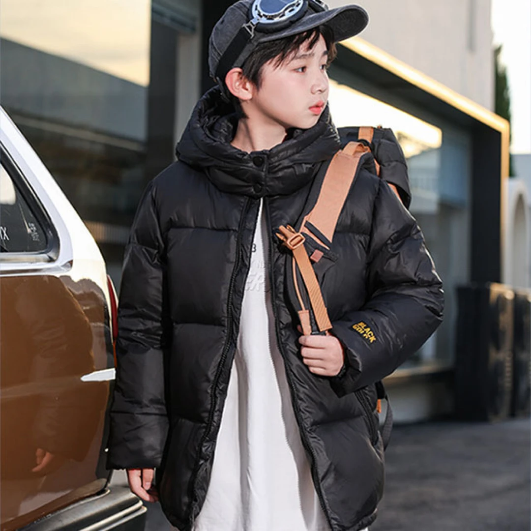 儿童羽绒服男童女童中大童加绒加厚外套一件过冬短款连帽