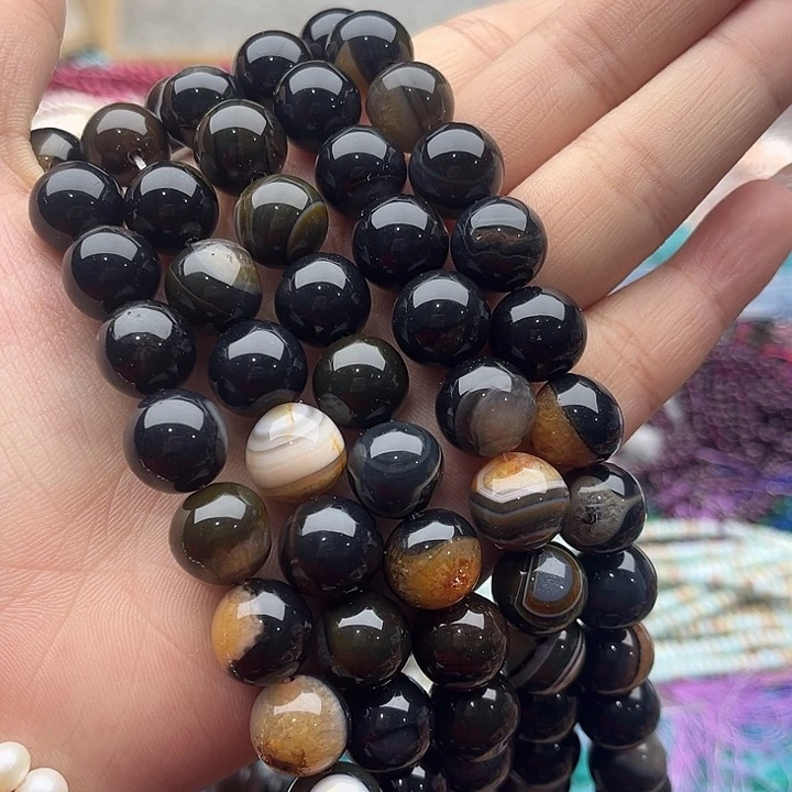 玛瑙/玉髓珠宝半成品未镶嵌一条12mm左右蚕丝玛瑙