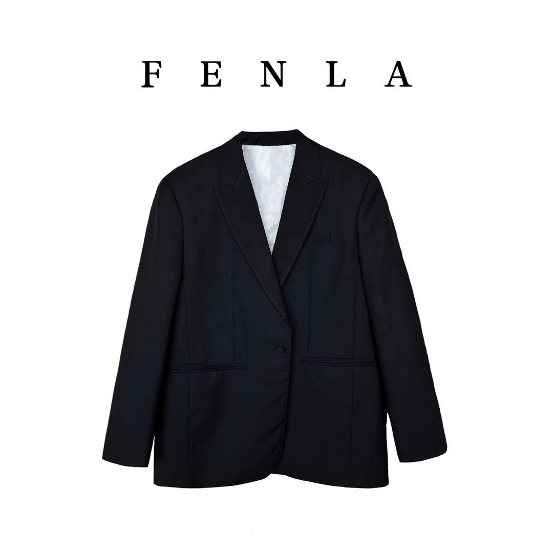 【惠姐私服】｛柏林黑巧｝时髦百搭高级感廓形纯羊毛西装外套 82274