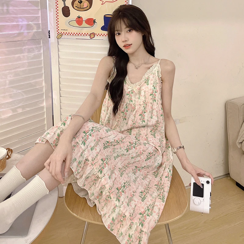 2025新款韩版宽松睡衣碎花显白休闲家居服睡裙女气质显瘦夏季舒适