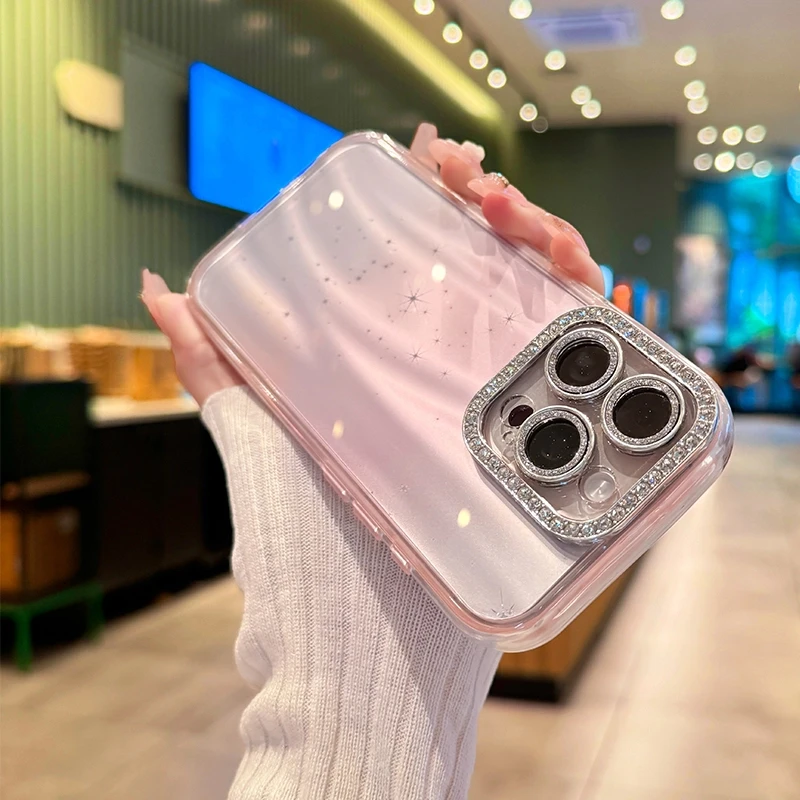适用苹果16简约手机壳15闪钻镜头14全包13晕染渐变网红ins保护壳