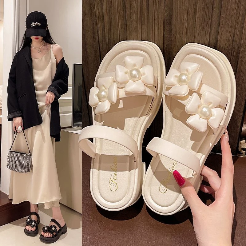 205甜美夏季新款花朵厚底软底拖鞋女外穿踩屎感夏海边仙女凉拖鞋