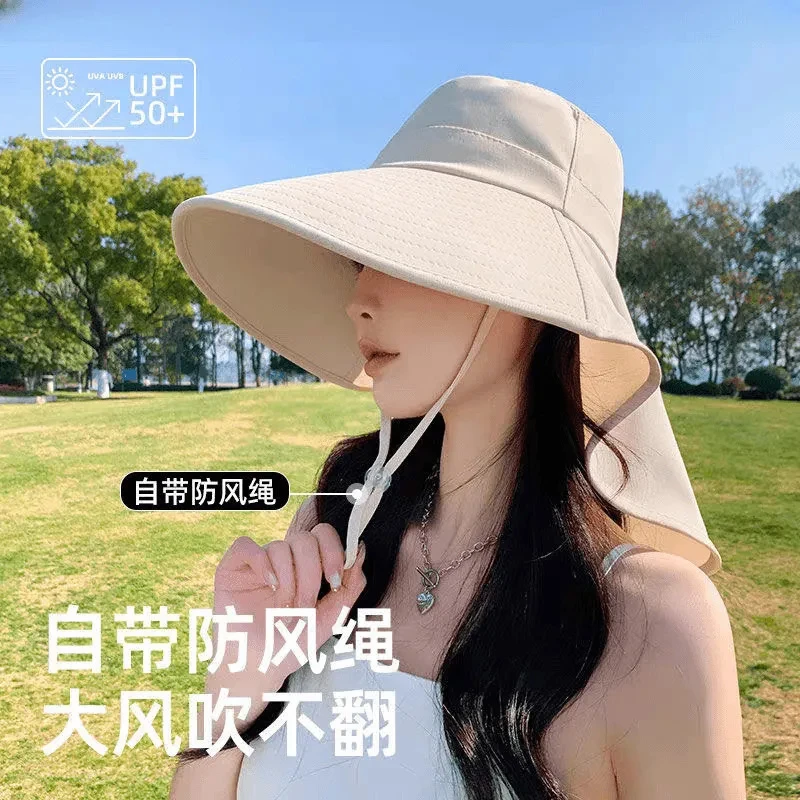 防晒帽子女春夏大帽檐户外披肩渔夫帽透气登山骑行太阳帽遮阳帽FF