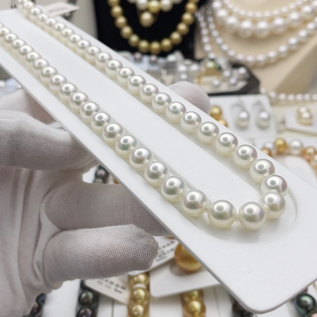 海水珍珠未镶嵌耳饰极光镜面日本海水akoya项链7.5-8mm冷白