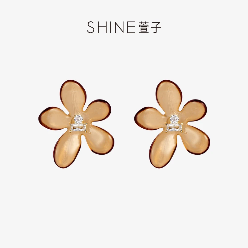 纯铜耳饰 复古花朵造型百搭耳饰不对称