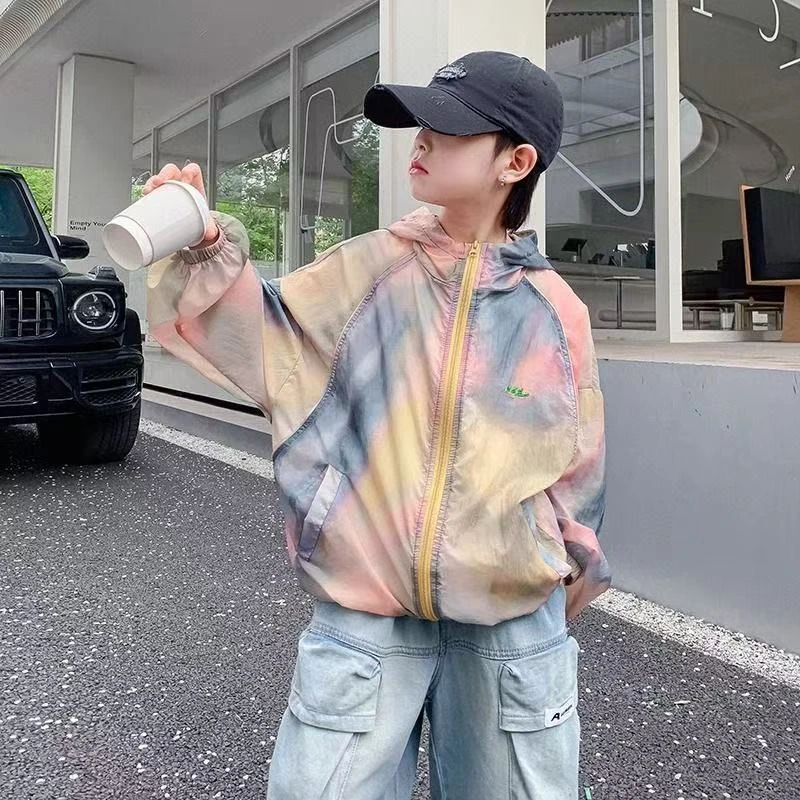 韩国童装夏款男童防晒衣韩范儿童时髦扎染冰感上衣薄款外套皮肤衣