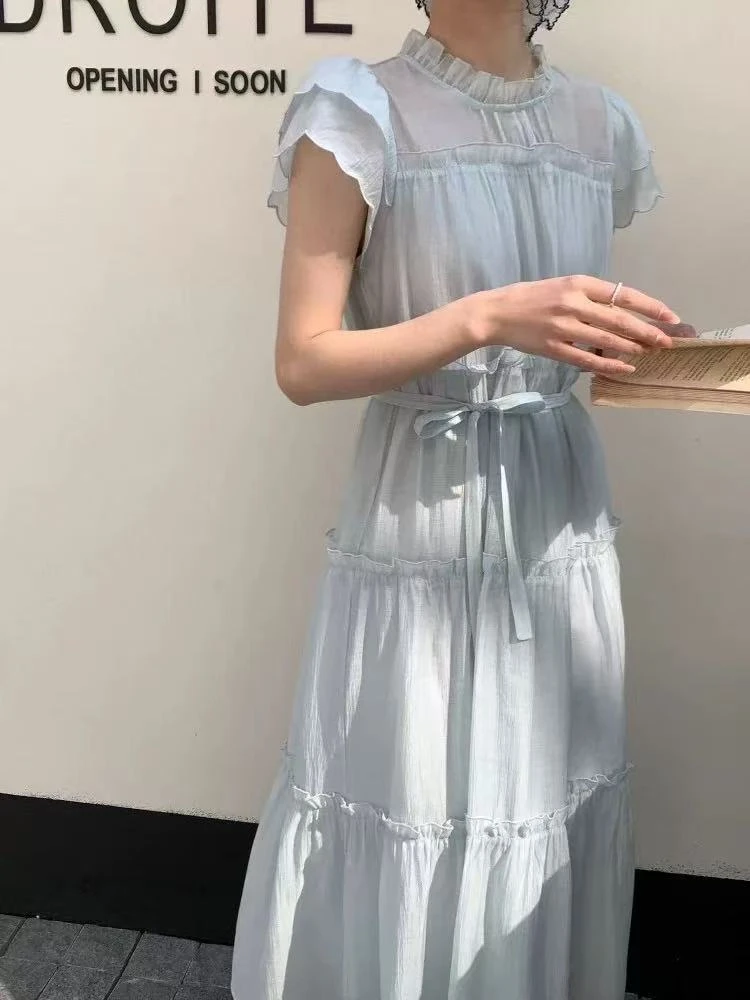 【锦衣服饰】SPH 25-63法式木耳边飞袖连衣裙无腰带