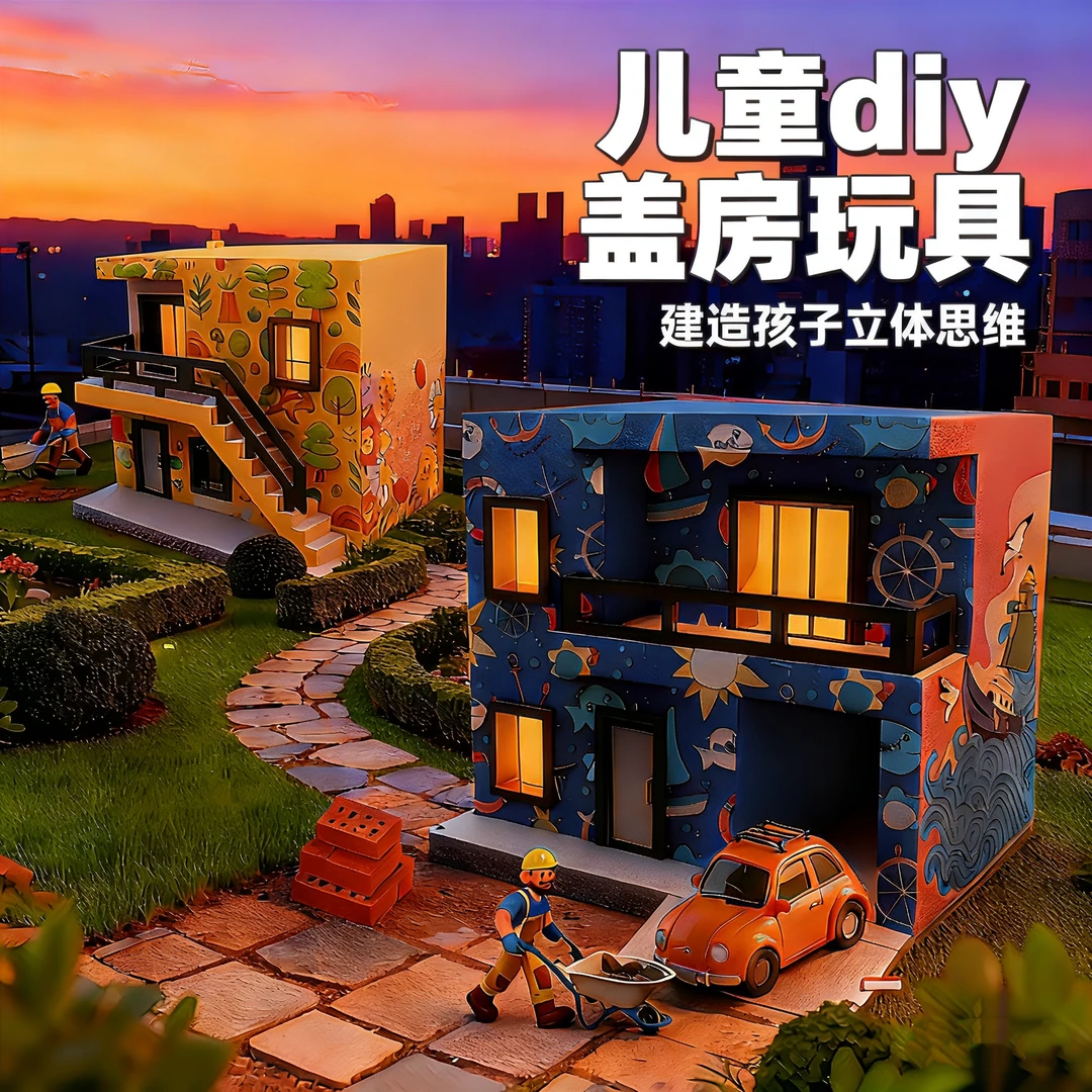 筑梦工程师泥瓦匠盖房子玩具儿童diy手工小屋建筑拼装微缩模型屋
