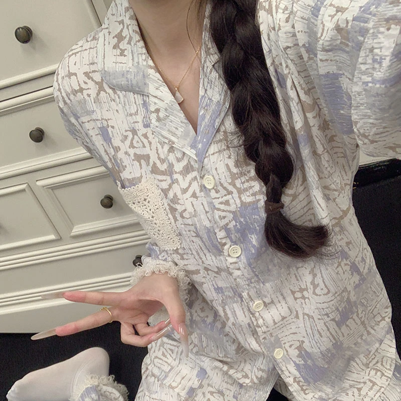 睡衣女款春秋季爆款复古风条纹长袖长裤女士休闲家居服套装可外穿