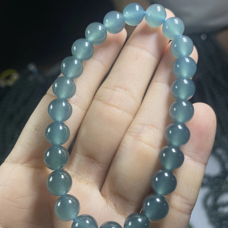危地马拉A货天然翡翠，高冰冰川蓝翡翠手串，约卡7.8mm