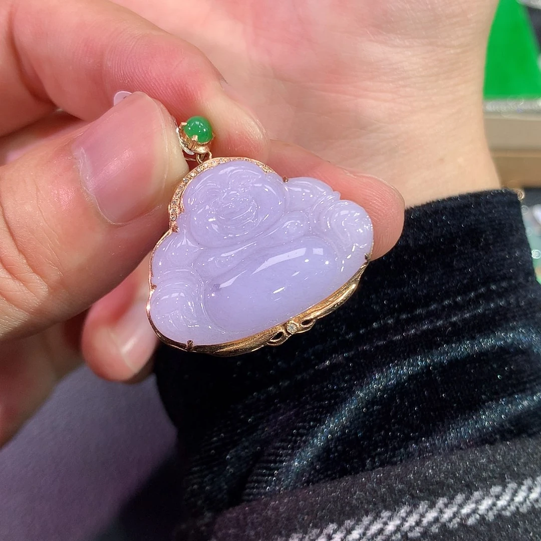 翡翠吊坠(赠链)18K金镶嵌小***娘