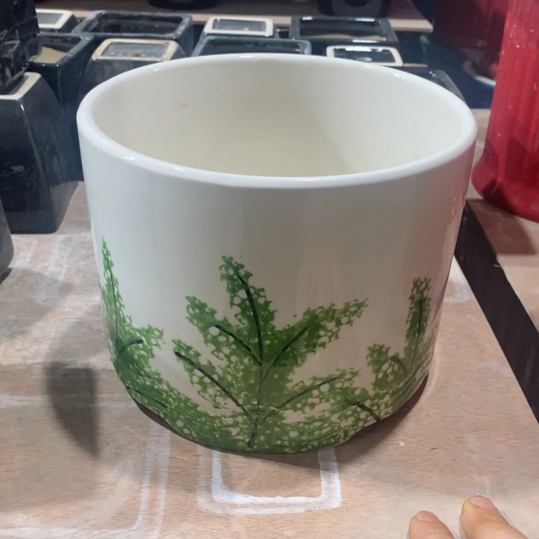 【闪购商品】微瑕花盆-034-1个白绿20×15