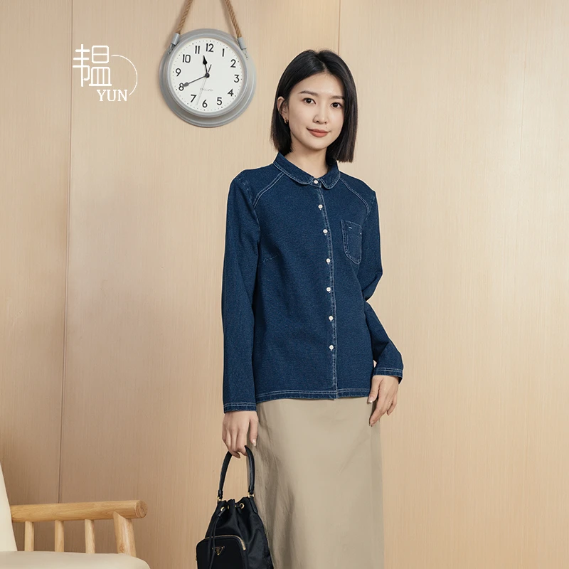 Yun/韫2024春季新款显瘦休闲百搭针织牛仔衬衫A24513272 NZ