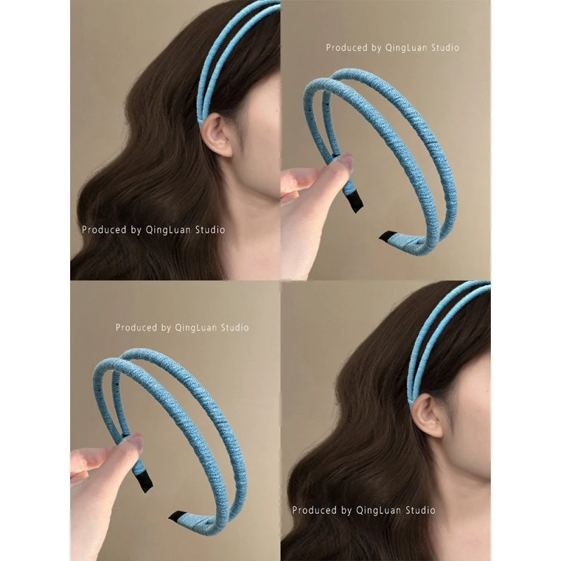 碧波蓝羽~复古毛线发箍港风双股简约纯色头箍高级感压发捆新款