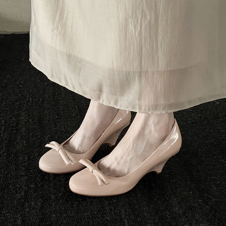 浅口单鞋2025年夏季时尚坡跟浅口纯色