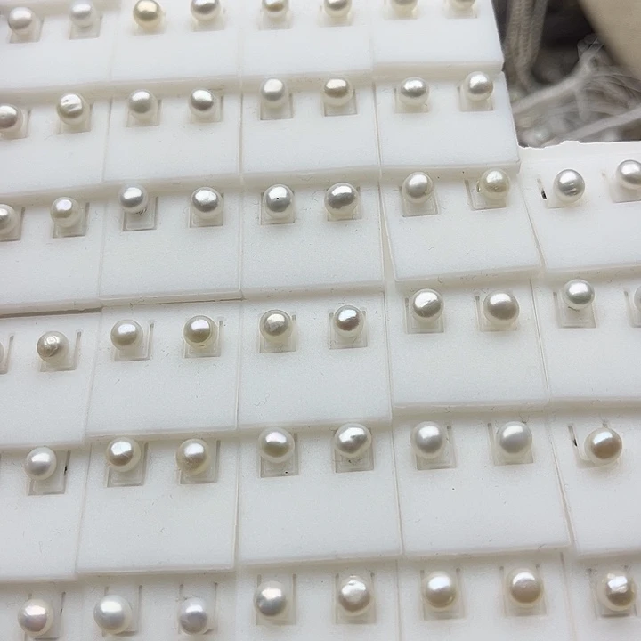 淡水珍珠珠宝半成品未镶嵌3对6mm左右螺纹珍珠耳钉