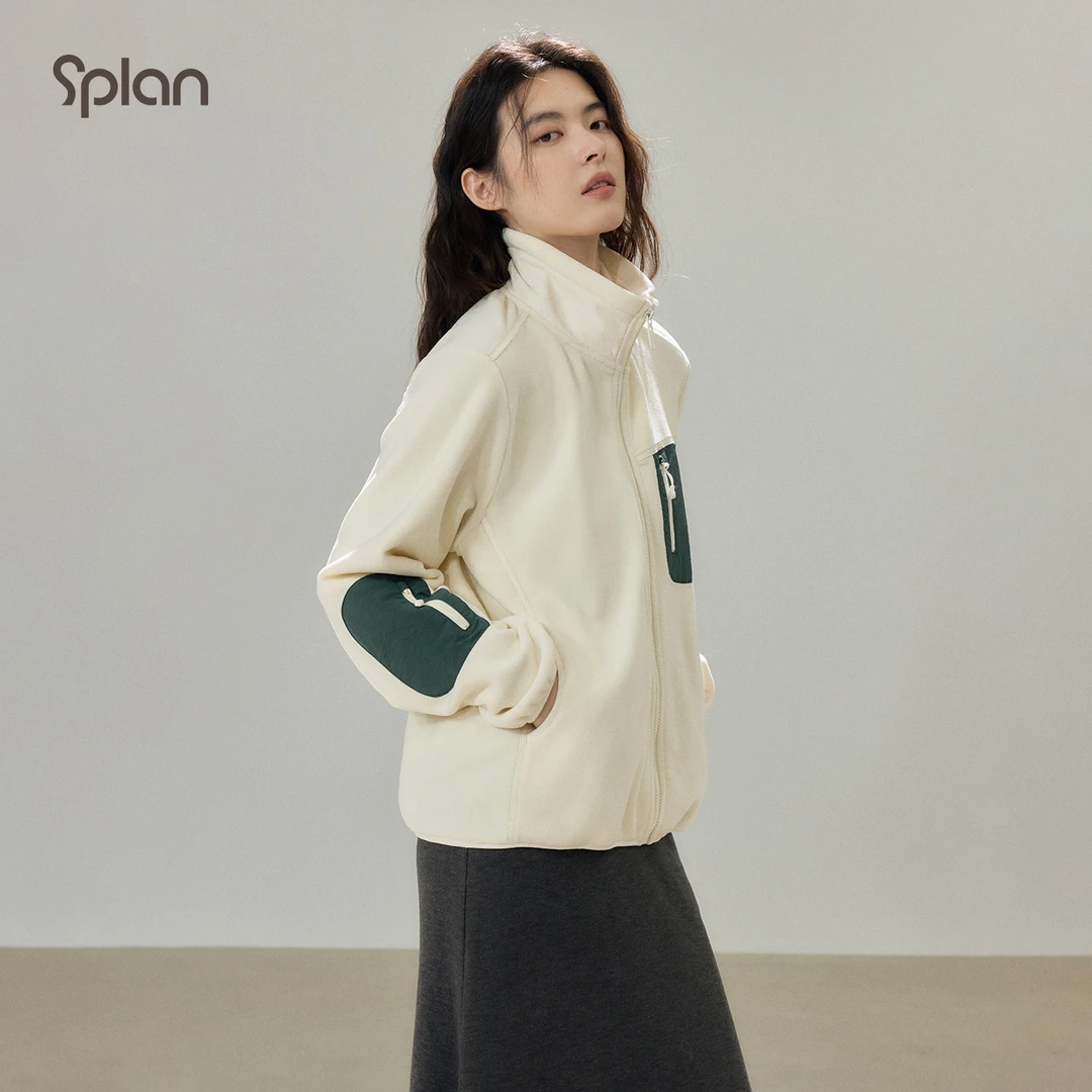 【秋冬新品】SPLAN 简约百搭休闲撞色拼接保暖薄绒运动外套25150