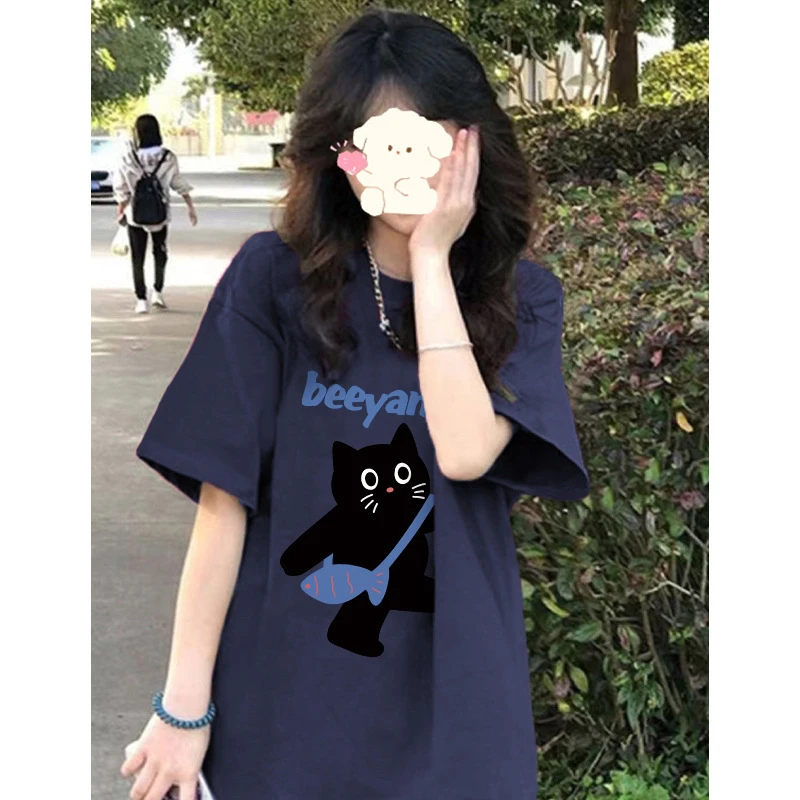 美式复古正肩短袖T恤女夏季新款港味宽松显瘦慵懒风半袖上衣体恤