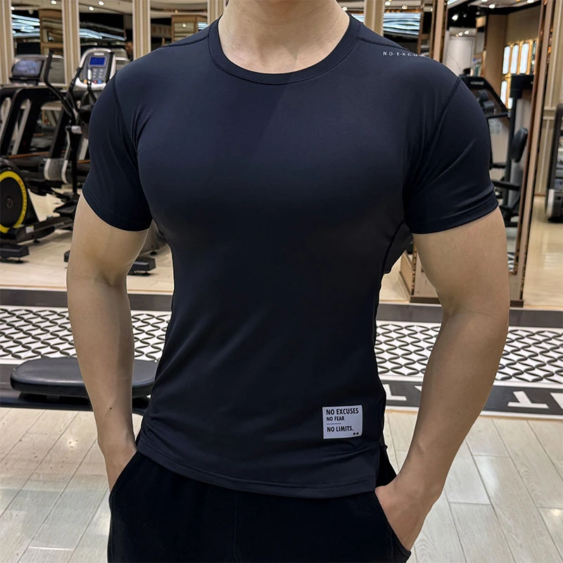 2025新款健身服男运动紧身衣夏季透气弹力速干冰丝短袖跑步训练服