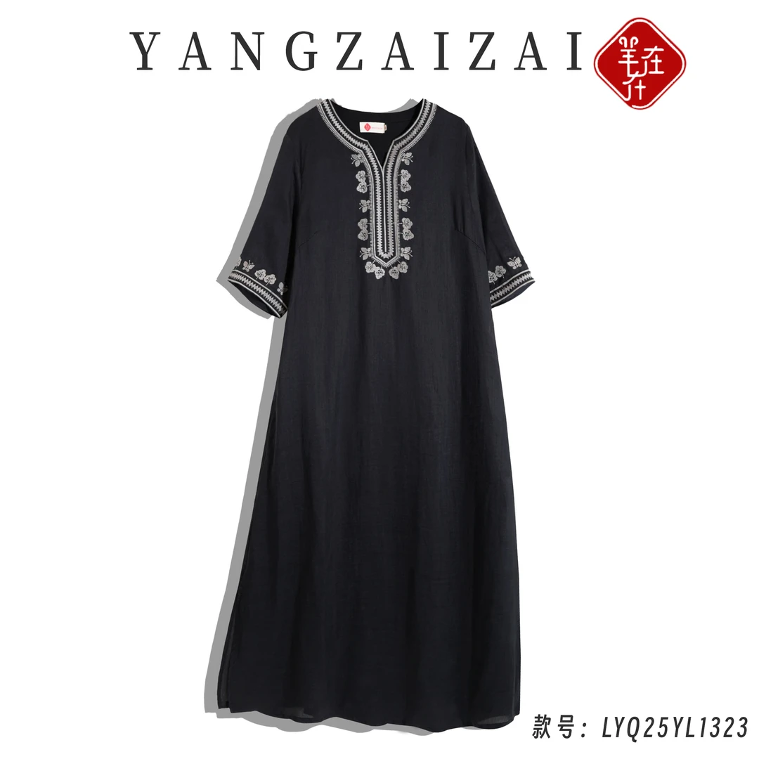 羊在在【清音未绝】原创纯苎麻连衣裙中式民族风百搭裙LYQ25YL1323