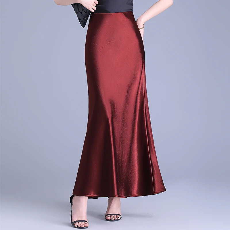 醋酸缎面鱼尾裙女2025年春夏新款修身气质包臀裙高级感长裙半身裙