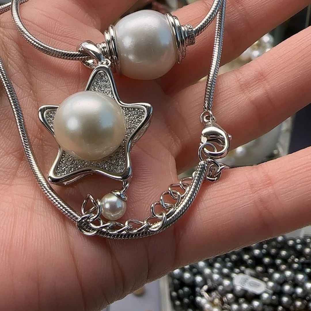 海水珍珠银S925镶嵌颈饰小*芽