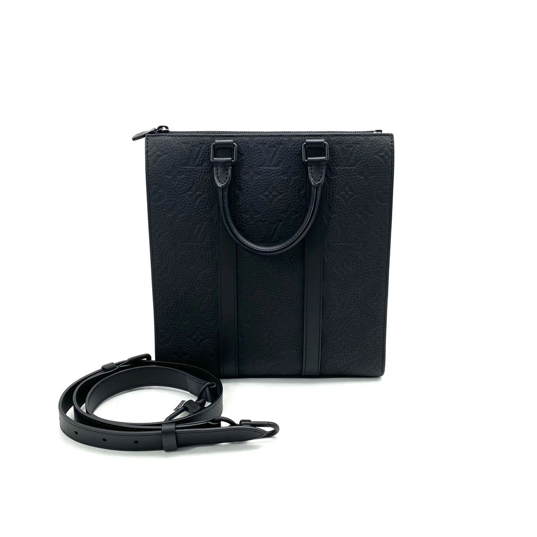 99新 LouisVuitton/路易威登 黑色全皮压花sacplat手提包 尺26/28