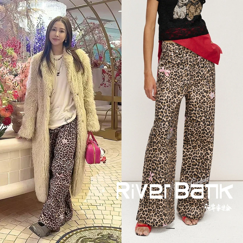 河岸家买手店设计师FORDARE弦子同款休闲宽松蝴蝶结豹纹长裤25夏