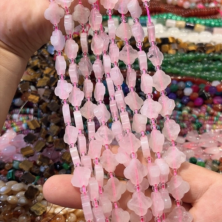 玛瑙/玉髓合金珠宝半成品粉水四叶草一条有微瑕 15mm