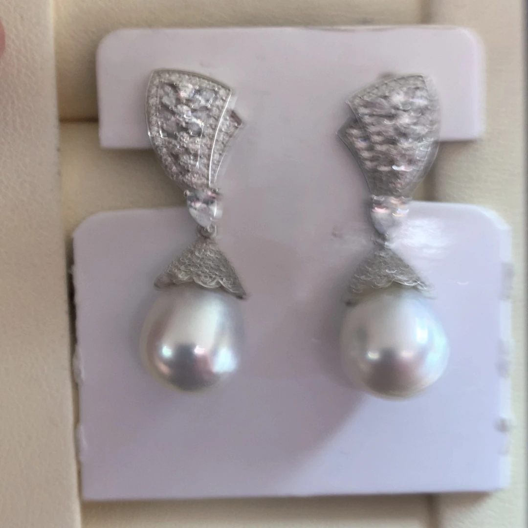 海水珍珠耳饰银S925镶嵌