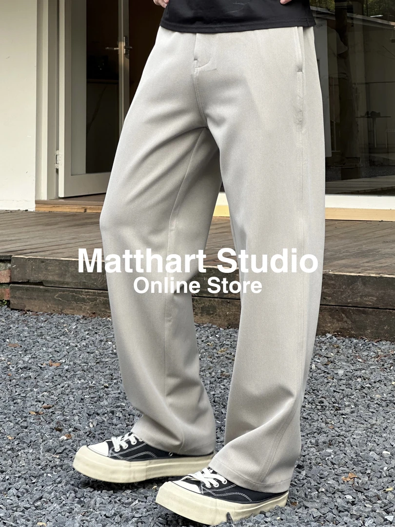 Matthart2025秋季新款直筒半松紧腰扣袢休闲长裤