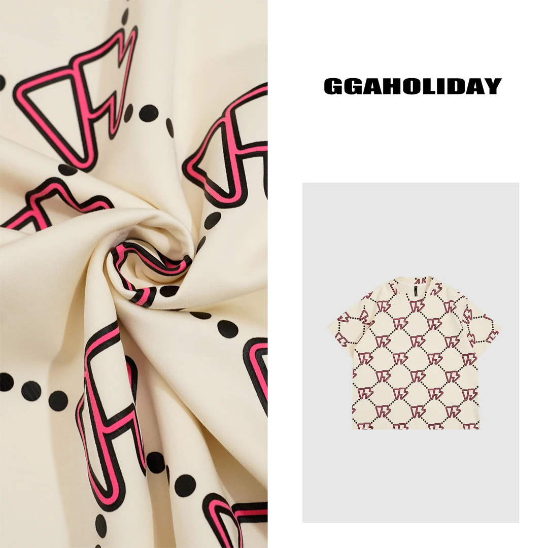 GGAHOLIDAY时尚百搭宽松夏季复古休闲舒适满印短袖T恤上衣-152490