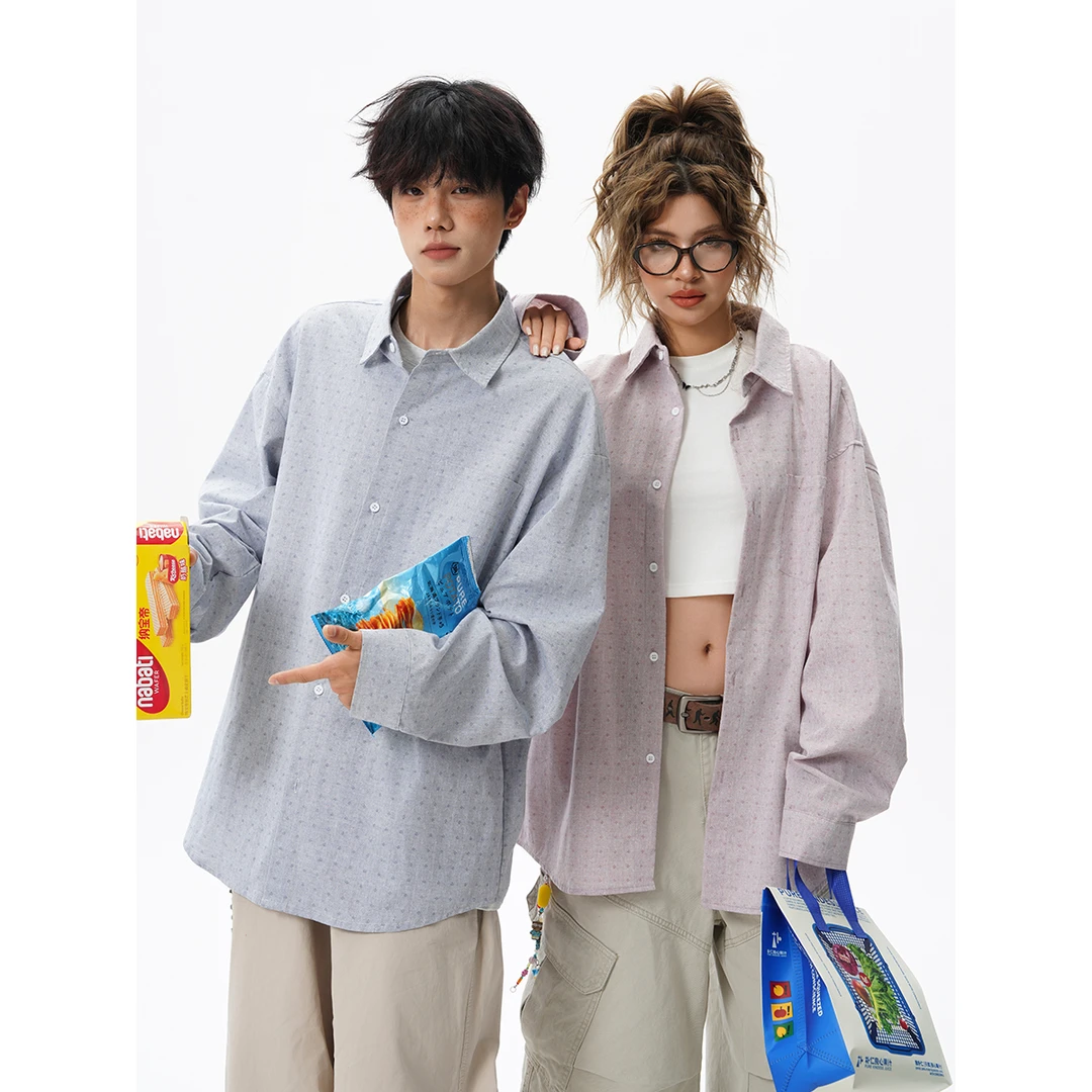 满天星长袖衬衫男高级感痞帅上衣青少年外套春秋美式复古情侣衬衣