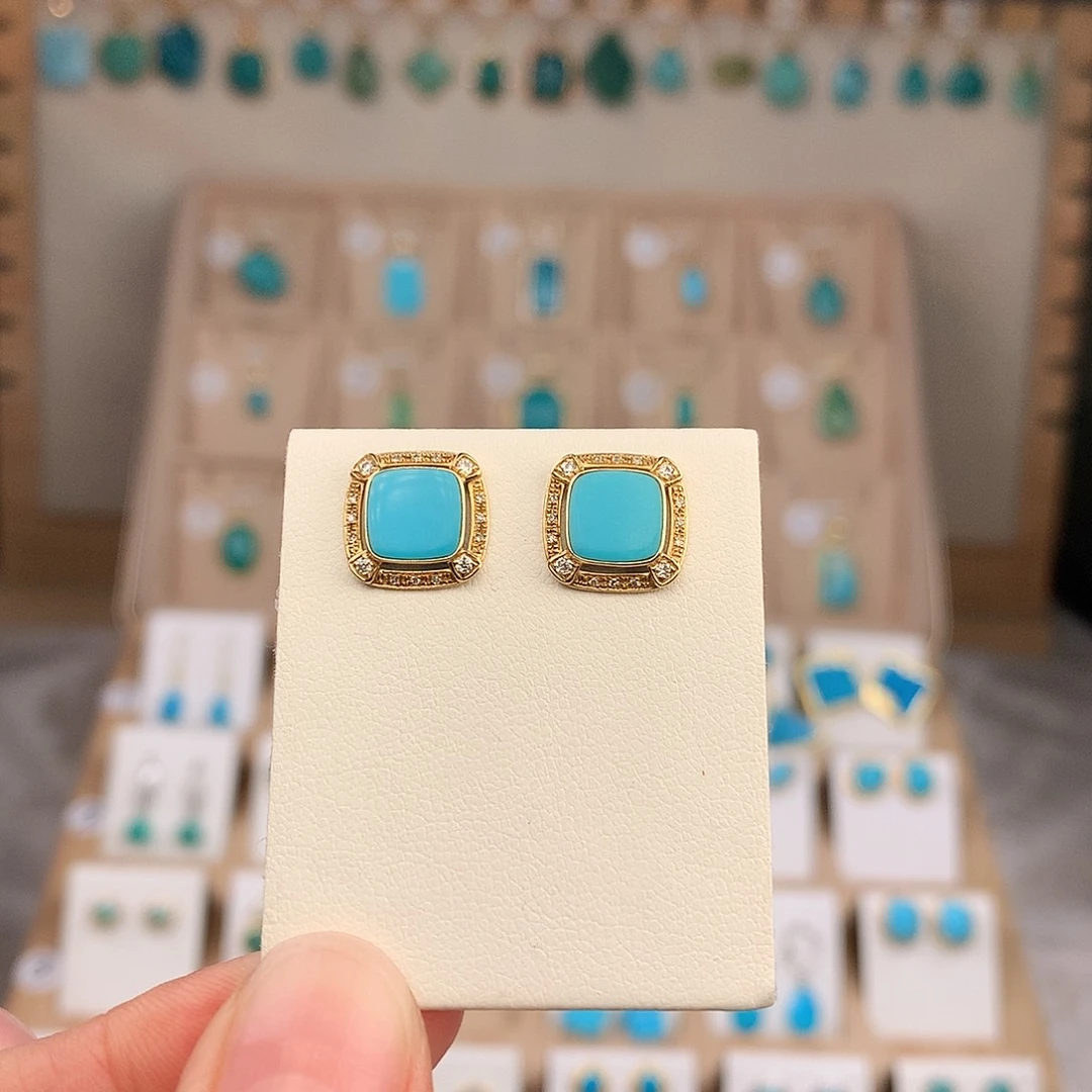 绿松石18K金镶嵌耳饰