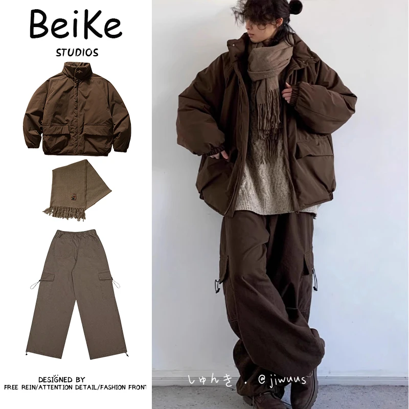 三件装/冬季日系复古立领棉衣男女美式宽松加厚美式情侣外套潮牌