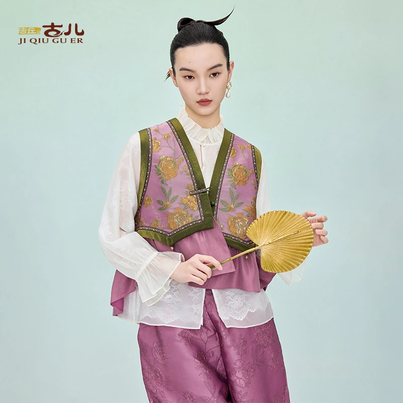 吉丘古儿踏歌行中式拼接马甲复古国风百搭多巴胺日常原创G251Y005