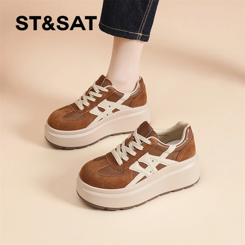 星期六复古厚底德训鞋女款2025新款秋季小个子增高休闲鞋松糕板鞋