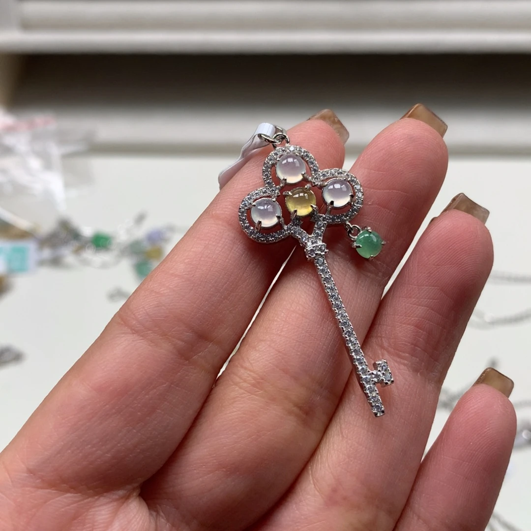 翡翠银S925镶嵌耳饰吊坠