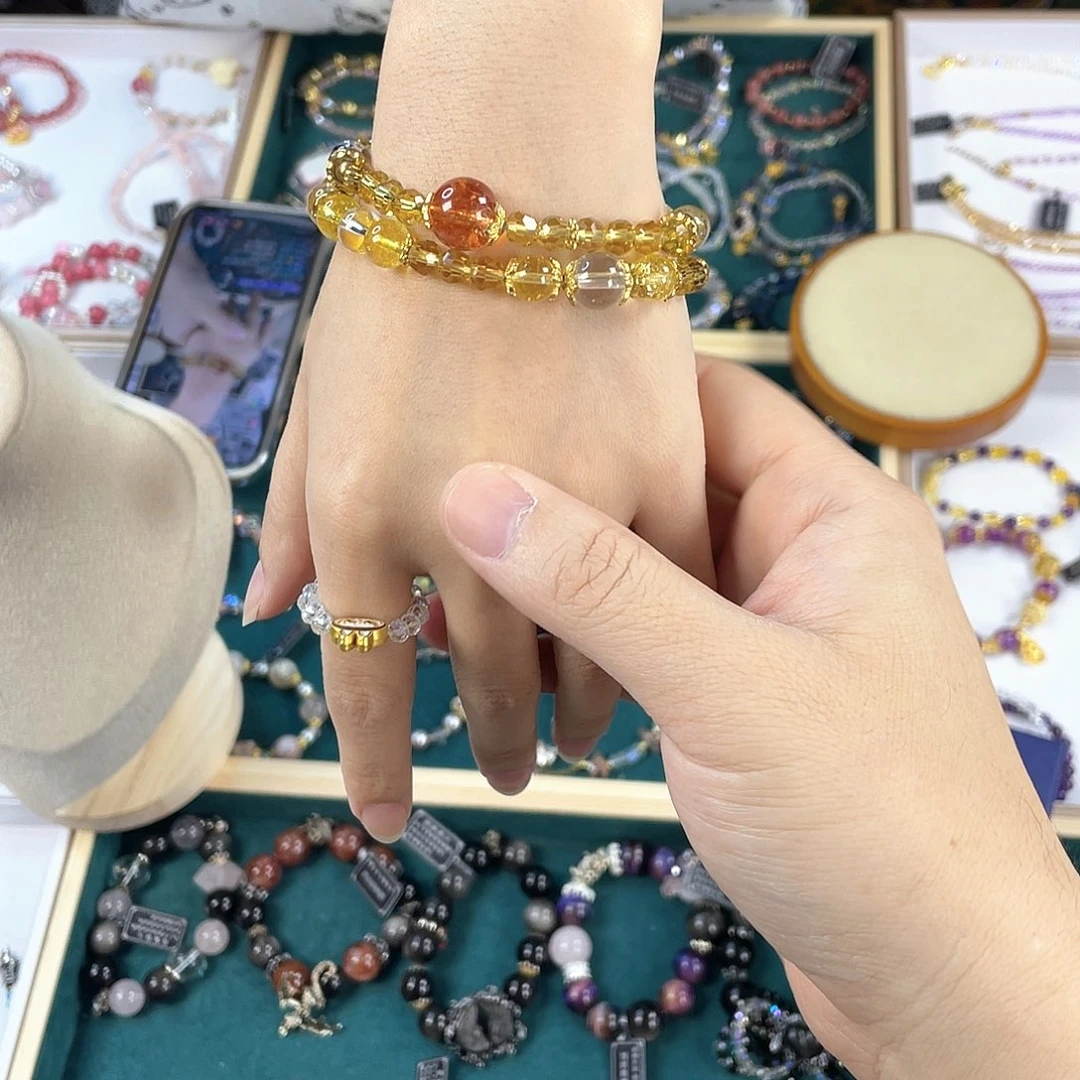 水晶手链银S925镀金镶嵌