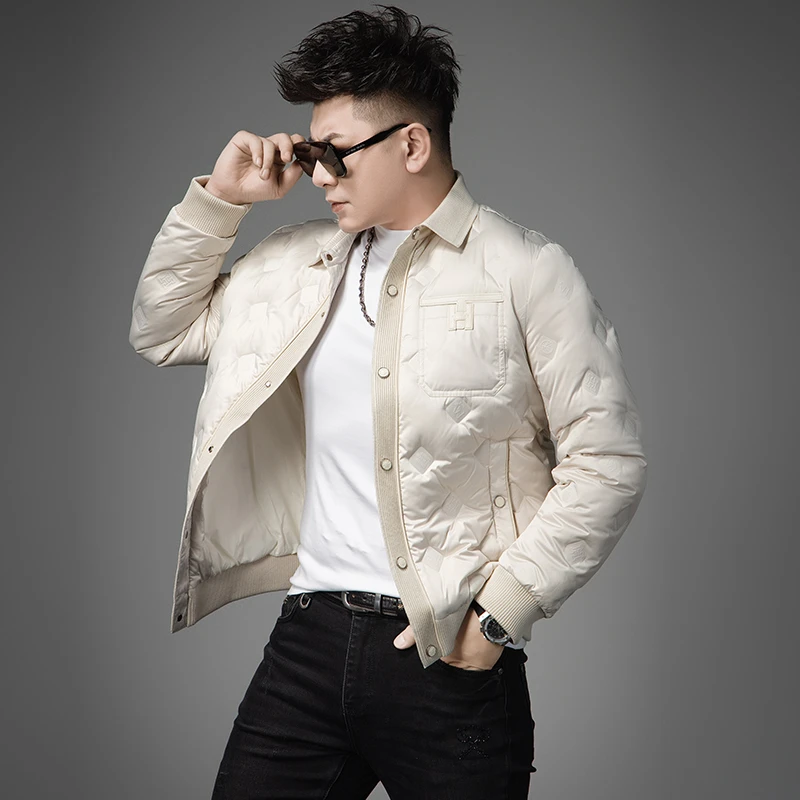 L【6599】高奢男90白鸭绒羽绒服冬季2025新款翻领轻薄保暖羽绒外套